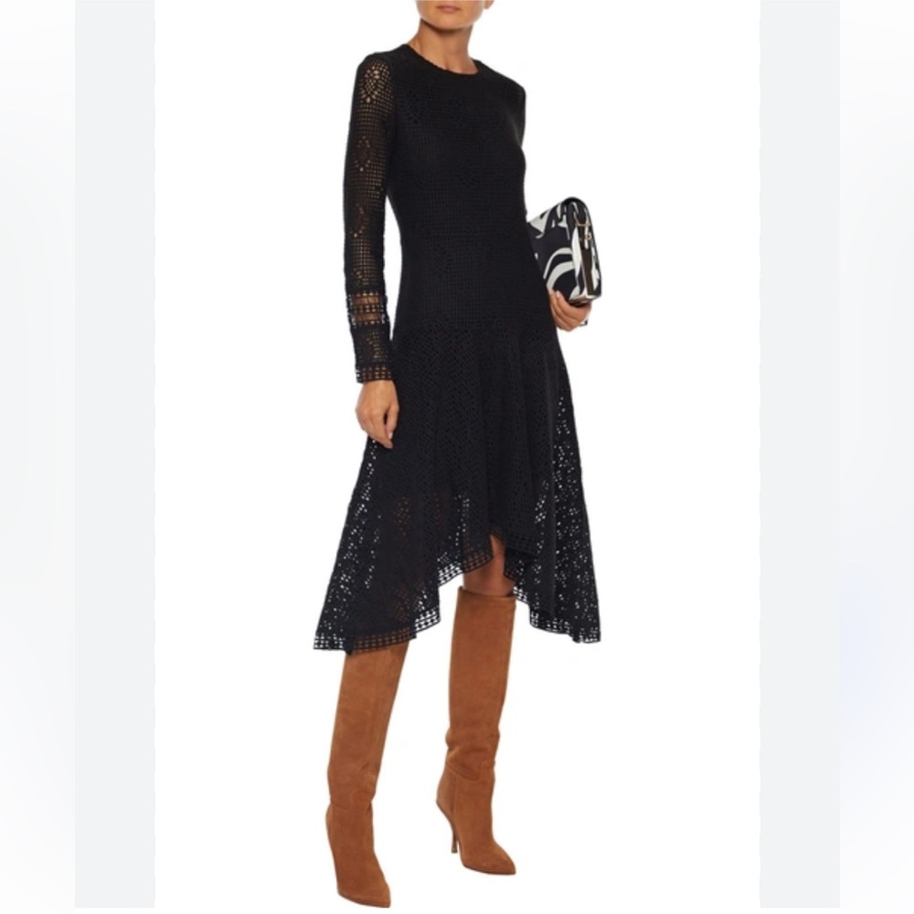 See By Chlo  Asymmetric Crochet Pointelle-Knit Dress Black